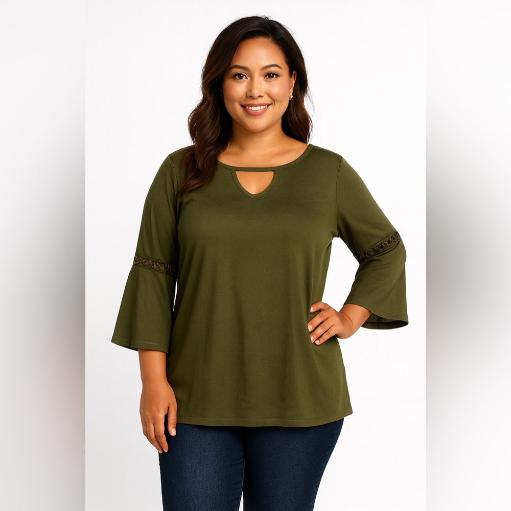NAIF Green Bell Sleeve Blouse Relaxed Fit